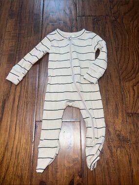 Cream Striped Zip-Front Baby Footie